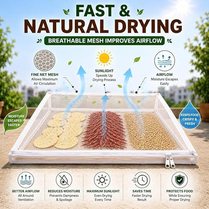 Papad Drying Cloth with Net Zip (72x72 cm)| Food Drying Cloth for Sun Drying | Reusable Mesh Drying Mat for Papad, Millets, Grains, & Dry Fruits | Protects from Birds, Dust & Insects