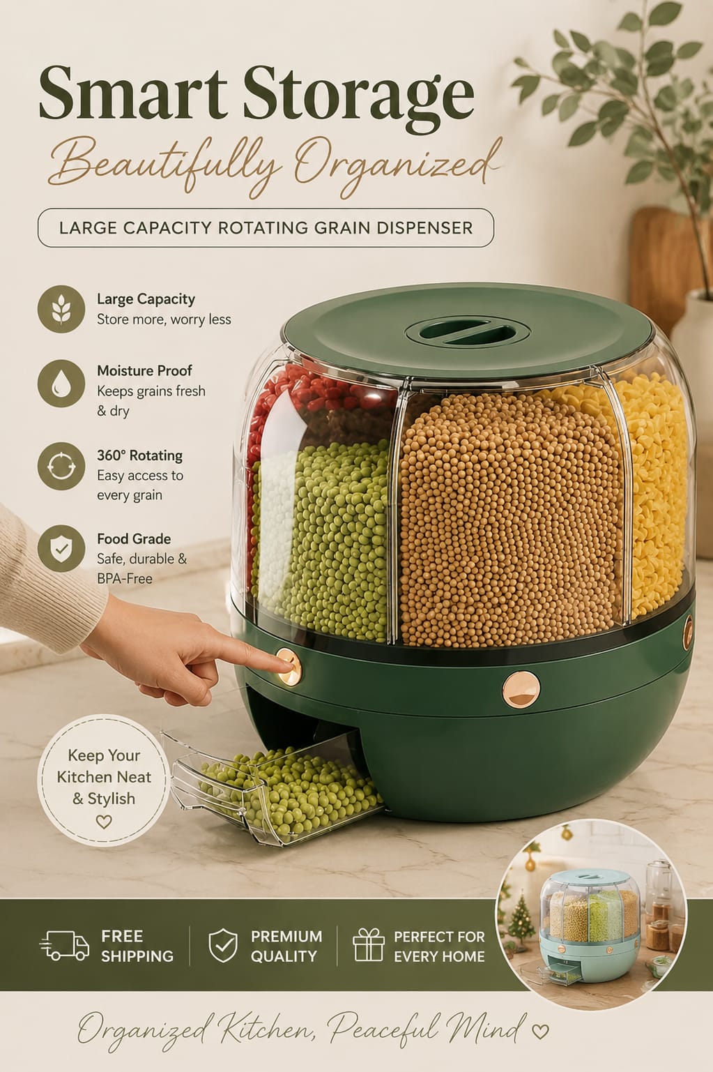 6-Grid Rotating Food Dispenser - Rice Bucket Storage Tank