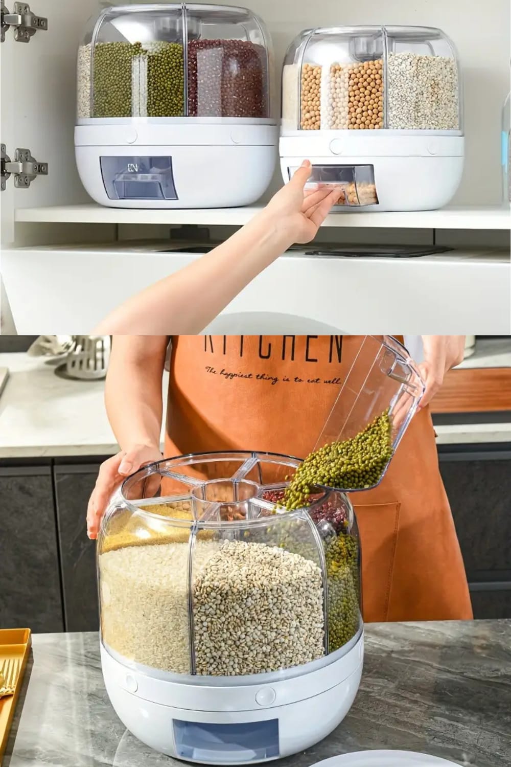 6-Grid Rotating Food Dispenser - Rice Bucket Storage Tank